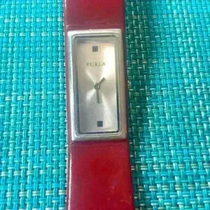FURLA Watch // Rectangular Stainless Frame // Red Leather Band
